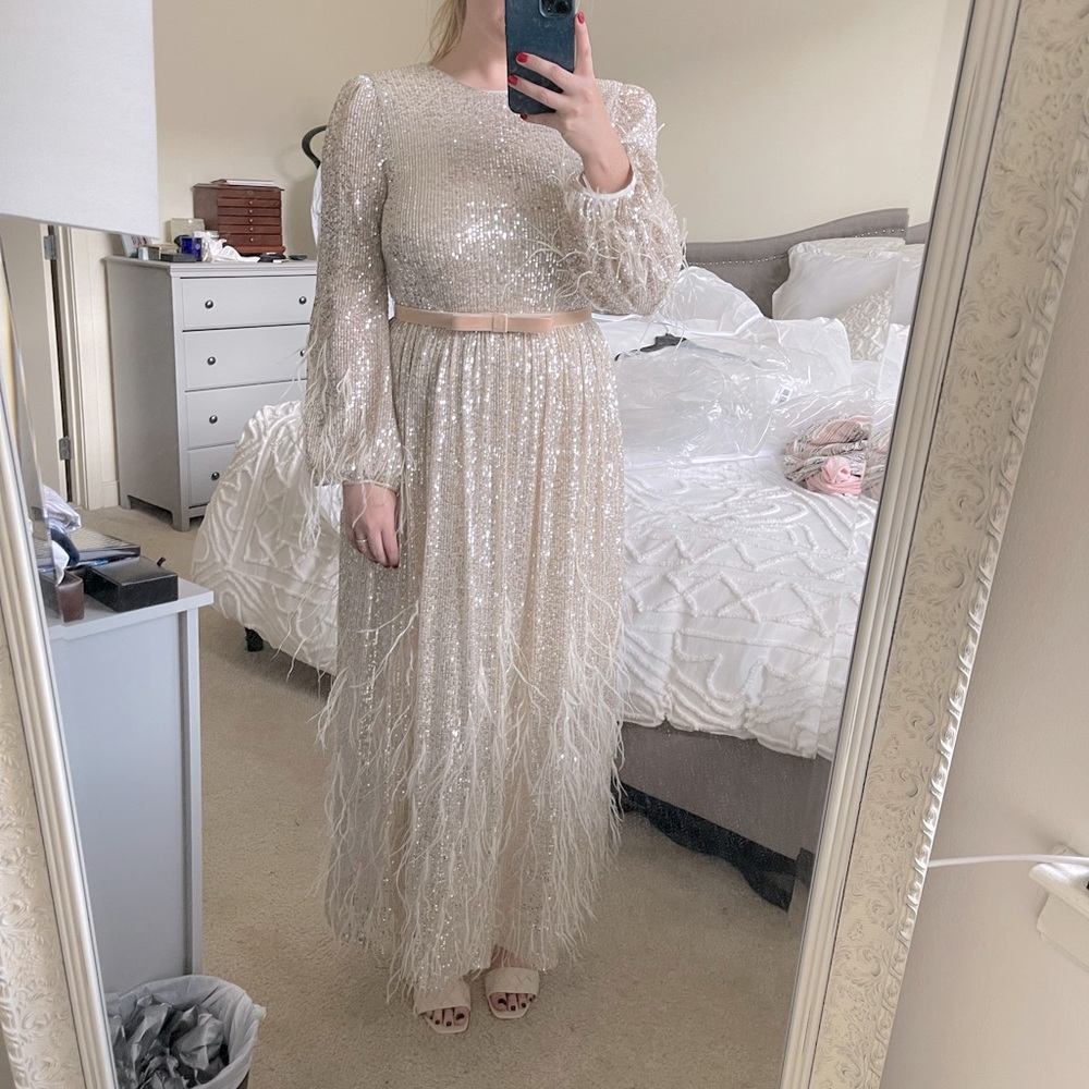 Antonio Melani x Nicola Bathie sequined feather trim Maxi Dress